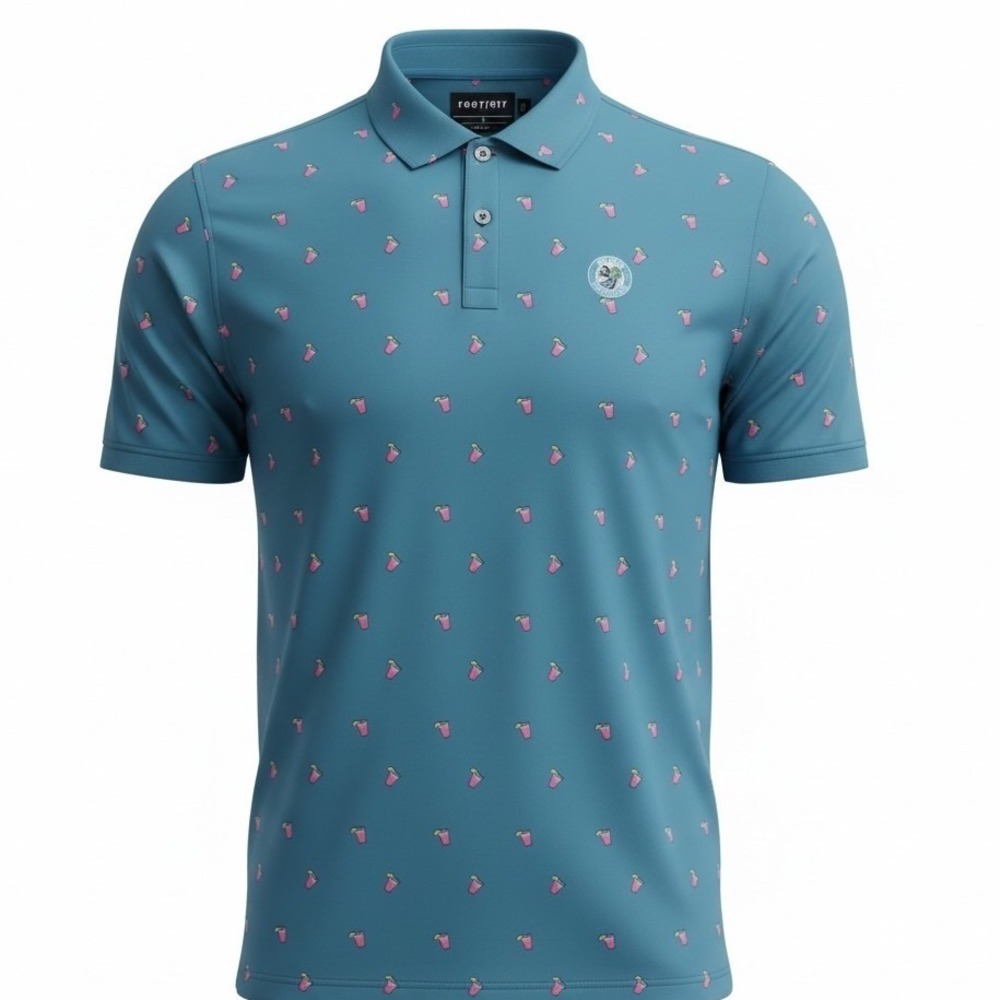 FootJoy/Mill River Polo Mens Large Turquoise w/ Cocktail Glasses Polo (O42)